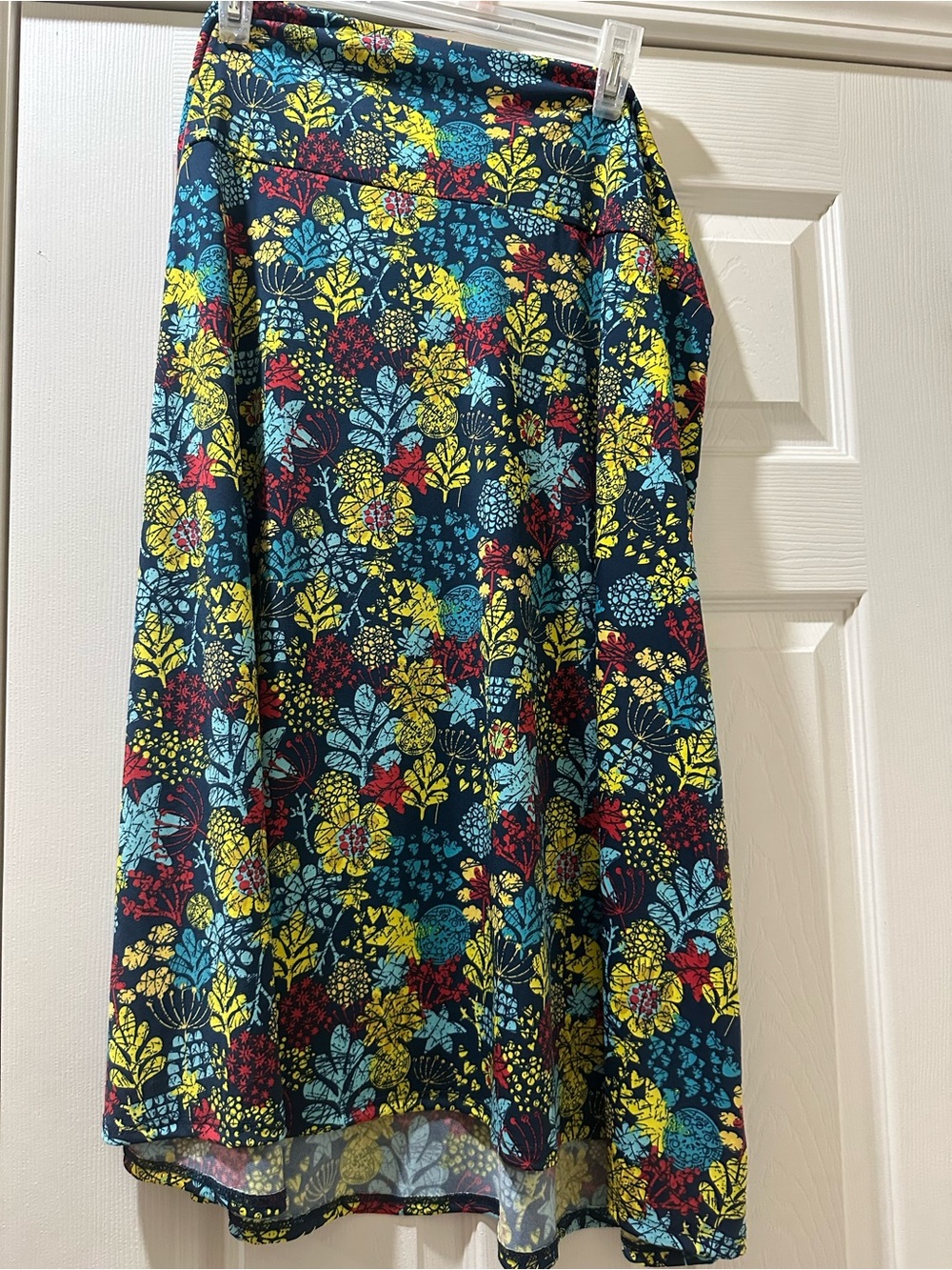 LuLaRoe Navy Floral Circle Skirt with Yellow, Teal & Red Accents